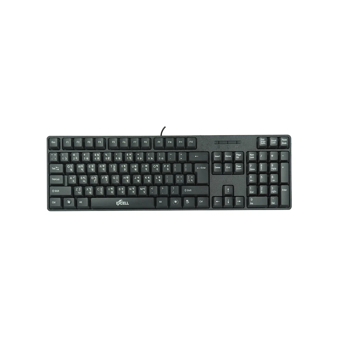 EXCELL USB keyboard with Bangla and English layout full size wired keyboard for office and home use